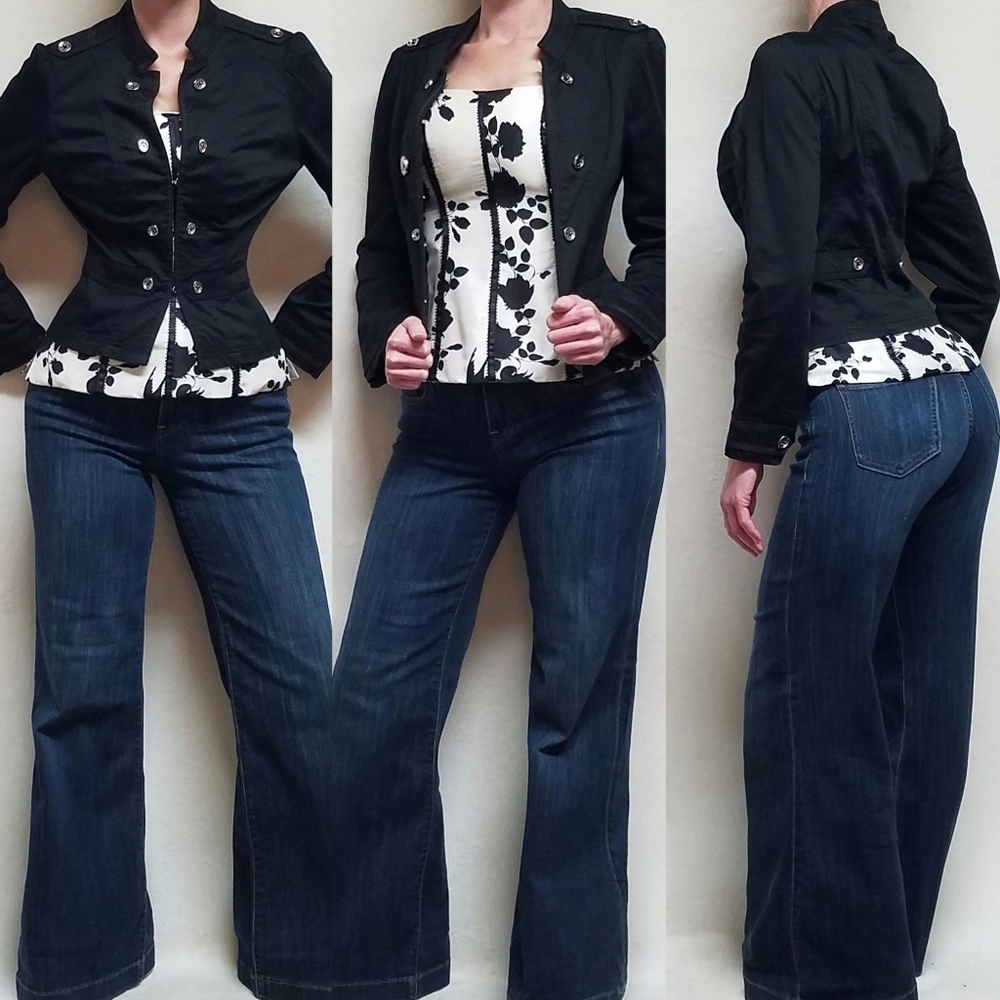 Vintage 90s White House Black Market Silk Black Floral Strapless Bustier Top